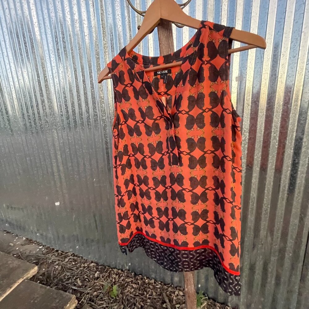Women's Size Small NIC+ZOE Sleeveless Orange/Black Armadillo Top - Picture 11 of 16